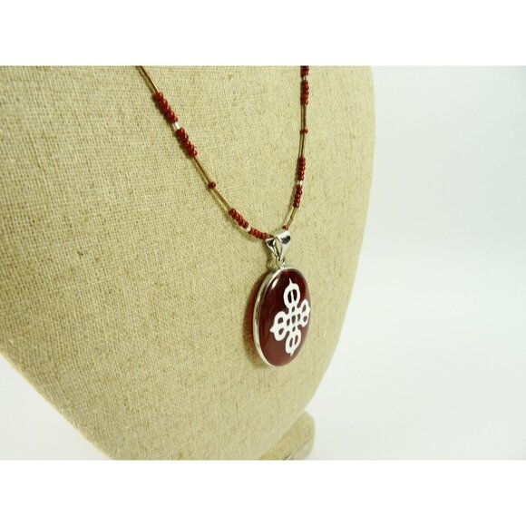 Tibetan Cross Stone Necklace Statement Choker Magnetic Clasp 16in - Picture 3 of 10